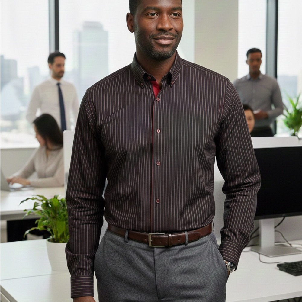 Paul Fredrick Dark Striped Dress Shirt